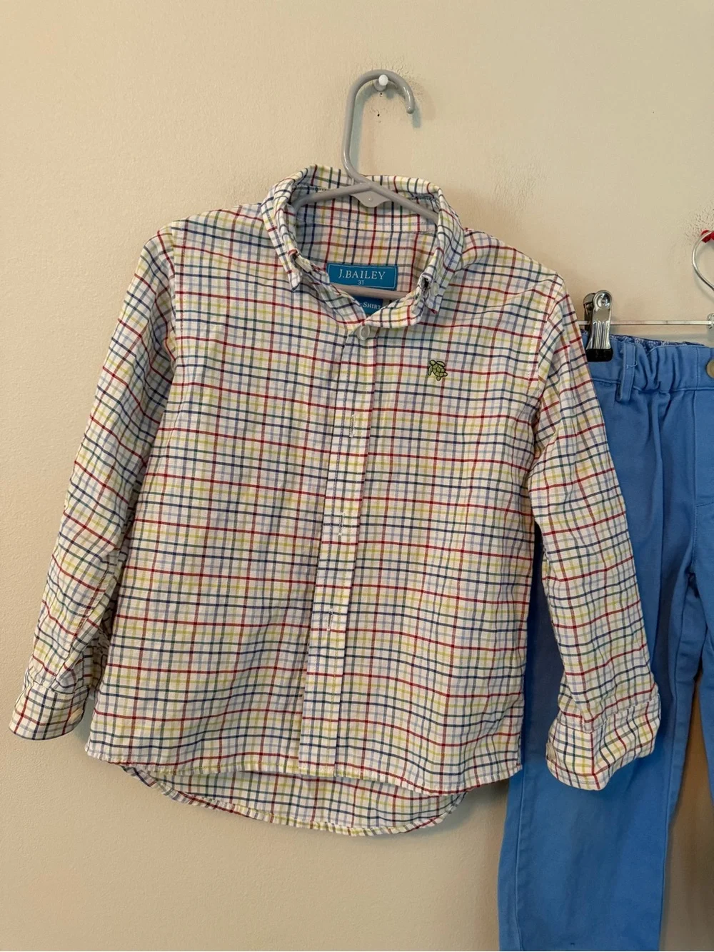 J.Bailey Plaid Button-Up Shirt and Blue Pants Set